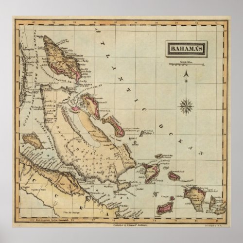 Vintage Map of The Bahamas 1823 Poster