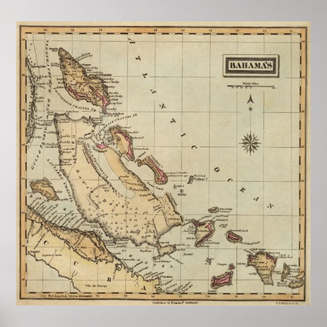 Vintage Map of The Bahamas (1823) Poster (Front)