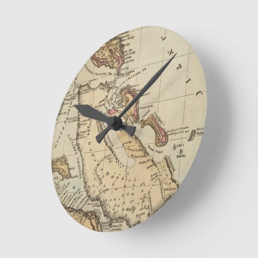 Vintage Map of The Bahamas (1823) Round Clock Zazzle