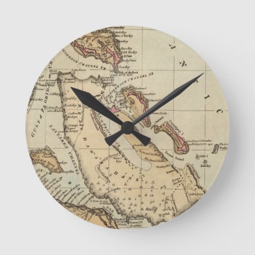 Vintage Map of The Bahamas 1823 Round Clock