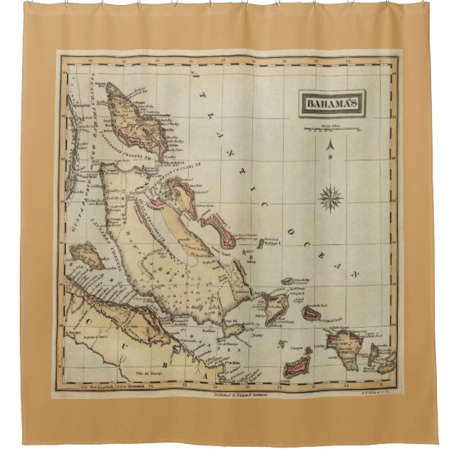 Vintage Map of The Bahamas (1823) Shower Curtain (Front)
