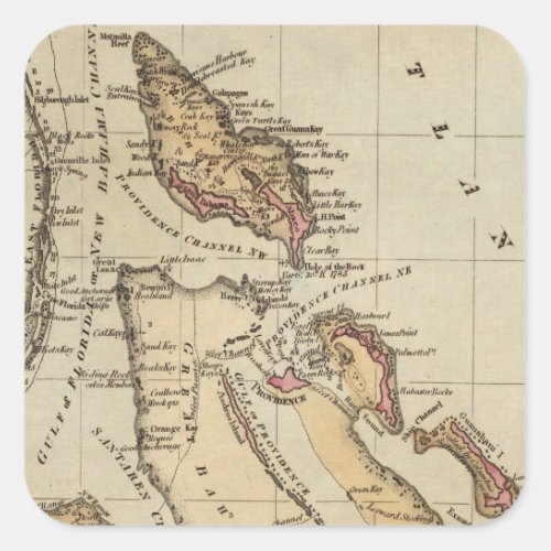 Vintage Map of The Bahamas 1823 Square Sticker