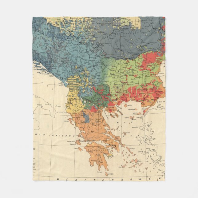 Vintage Map of The Balkans (1918) Fleece Blanket (Front)