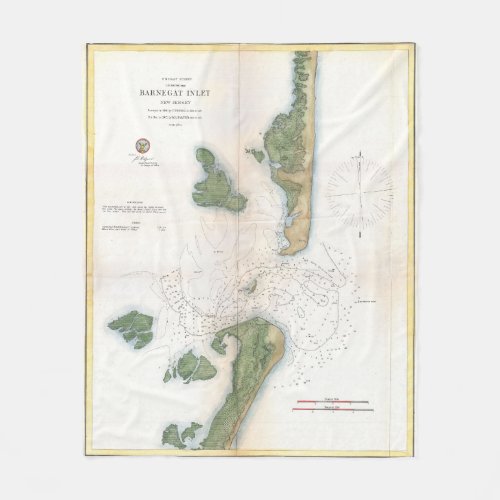 Vintage Map of The Barnegat Inlet 1865 Fleece Blanket