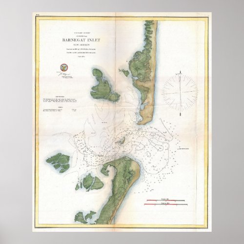 Vintage Map of The Barnegat Inlet 1865 Poster