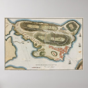 Vintage Map of The Battle of Bunker Hill (1826) Poster