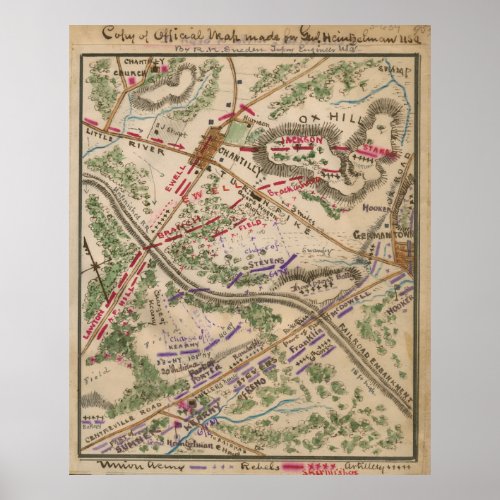 Vintage Map of The Battle of Chantilly 1865 Poster