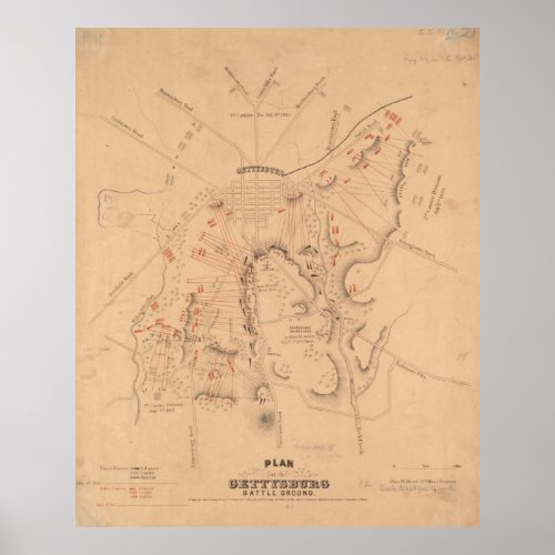 Vintage Map of The Battle of Gettysburg 1864 Poster