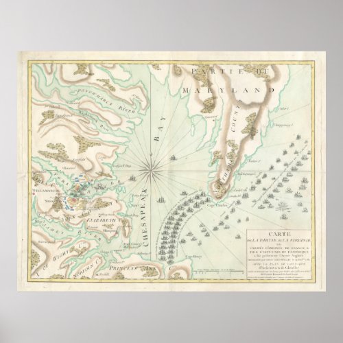 Vintage Map of The Battle of Yorktown 1781 Poster