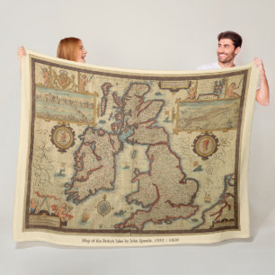 Vintage Map of the British Isles, 1552 – 1629 Fleece Blanket