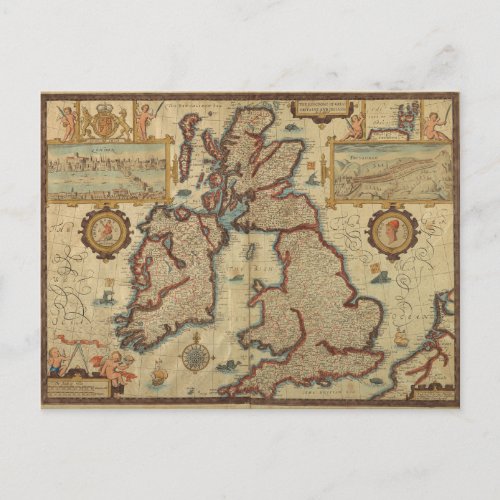 Vintage Map of the British Isles 1552  1629 Postcard