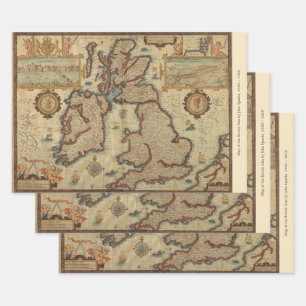 Vintage Map of the British Isles, 1552 – 1629 Wrapping Paper Sheets
