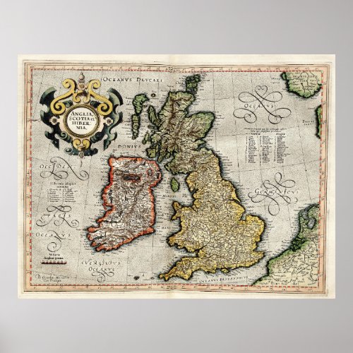 Vintage Map of The British Isles 1596 Poster