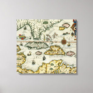 Vintage Map of The Caribbean (1594) Canvas Print