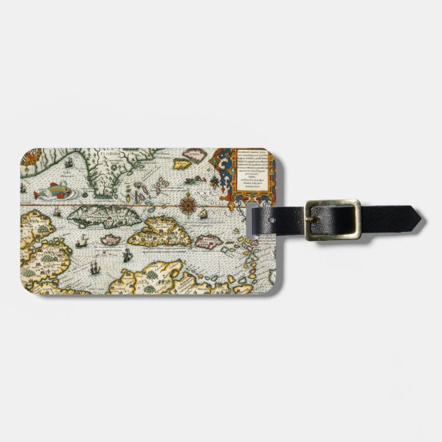 Vintage Map of The Caribbean (1594) Luggage Tag (Front Horizontal)