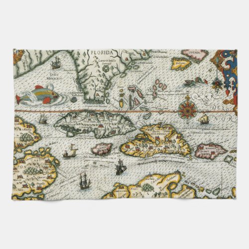 Vintage Map of The Caribbean 1594 Towel