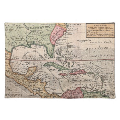Vintage Map of the Caribbean 1732 Cloth Placemat