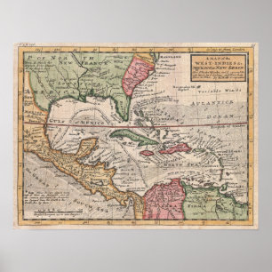 Vintage Map of the Caribbean (1732) Poster