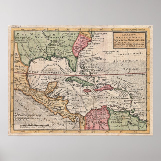 Vintage Map of the Caribbean (1732) Poster (Front)