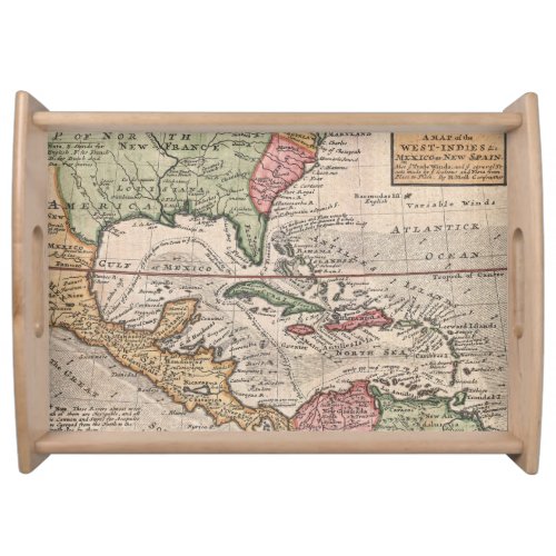 Vintage Map of The Caribbean 1732 Serving Tray