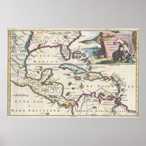 Vintage Map of The Caribbean 1747 Poster
