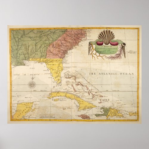 Vintage Map of The Caribbean 1754 Poster