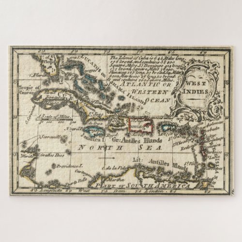 Vintage Map of The Caribbean 1758 Jigsaw Puzzle