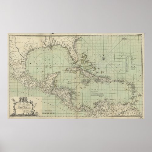 Vintage Map of The Caribbean 1774 Poster