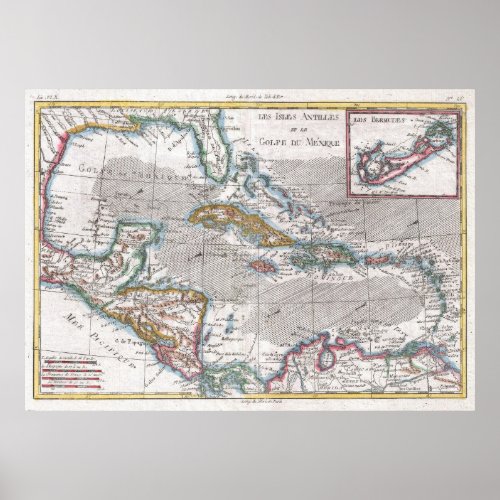 Vintage Map of The Caribbean 1780 Poster