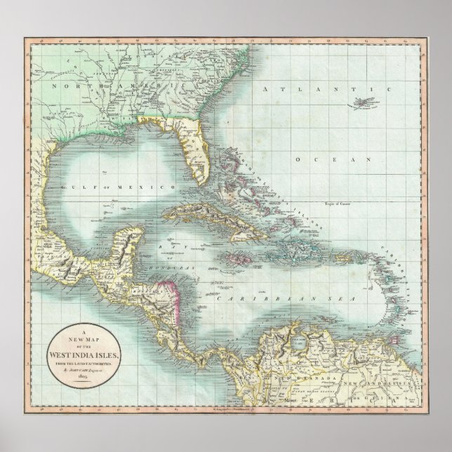 Vintage Map of The Caribbean (1803) Poster (Front)