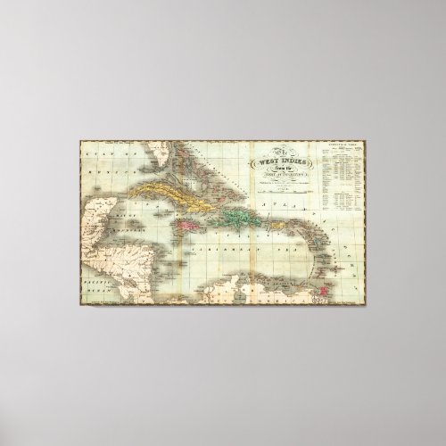 Vintage Map of The Caribbean 1834 Canvas Print