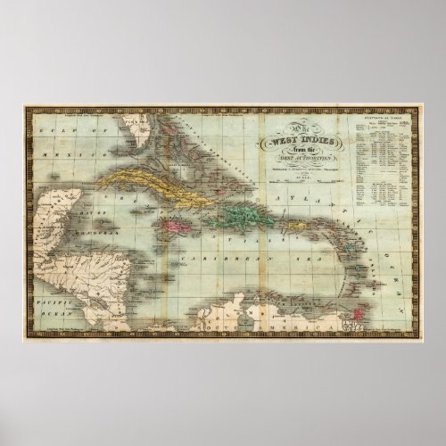 Vintage Map of The Caribbean 1834 Poster