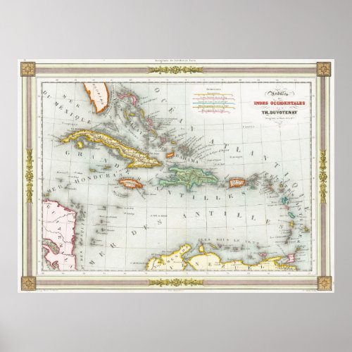 Vintage Map of The Caribbean 1846 Poster