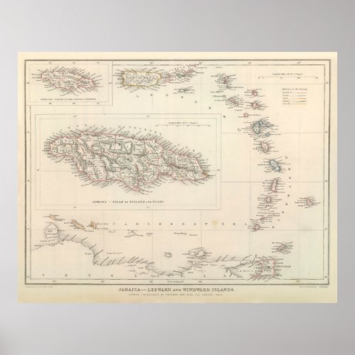 Vintage Map of the Caribbean 1848 Poster