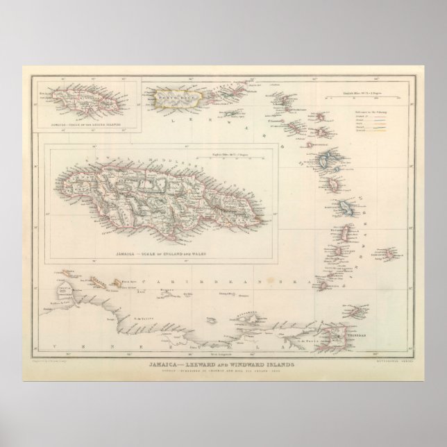 Vintage Map of the Caribbean (1848) Poster (Front)