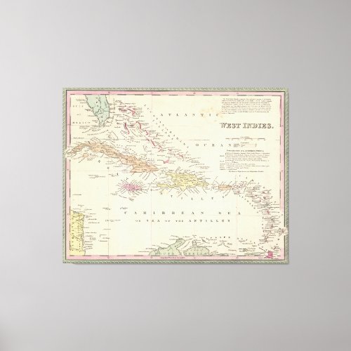 Vintage Map of The Caribbean 1850 Canvas Print