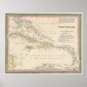 Vintage Map of The Caribbean (1850) Poster