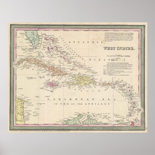 Vintage Map of The Caribbean 1850 Poster
