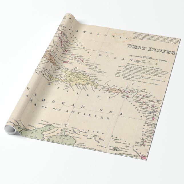 Vintage Map of The Caribbean (1850) Wrapping Paper (Unrolled)