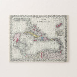 Vintage Map of The Caribbean (1865) Jigsaw Puzzle