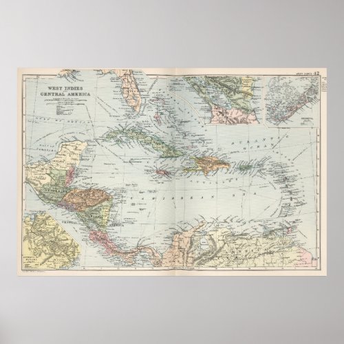 Vintage Map of The Caribbean 1892 Poster