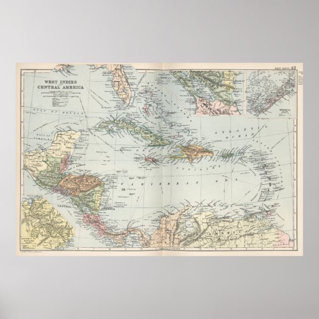 Vintage Map of The Caribbean (1892) Poster (Front)