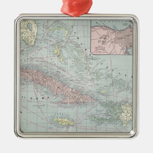 Vintage Map of The Caribbean 1901 Metal Ornament