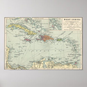 Vintage Map of the Caribbean and West Indies Poster