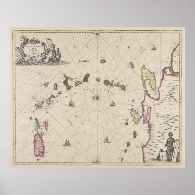 Vintage Map of The Caribbean Islands (1700) Poster (Front)