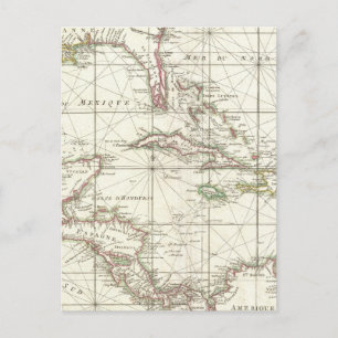 Vintage Map of the Caribbean Postcard