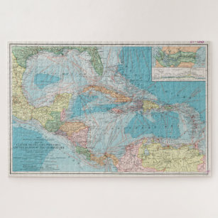 Vintage Map of The Caribbean Sea (1913) Jigsaw Puzzle