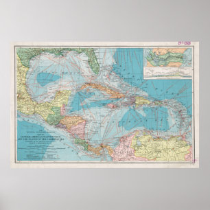 Vintage Map of The Caribbean Sea (1913) Poster