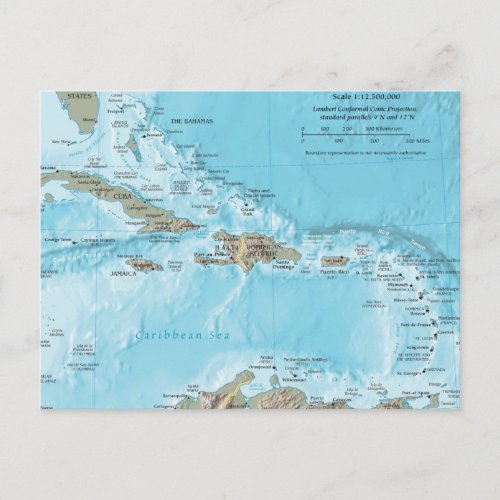 Vintage Map of the Caribbean _ US Postcard