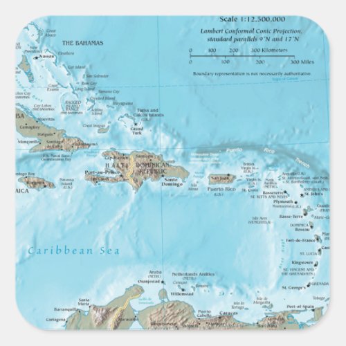 Vintage Map of the Caribbean _ US Square Sticker